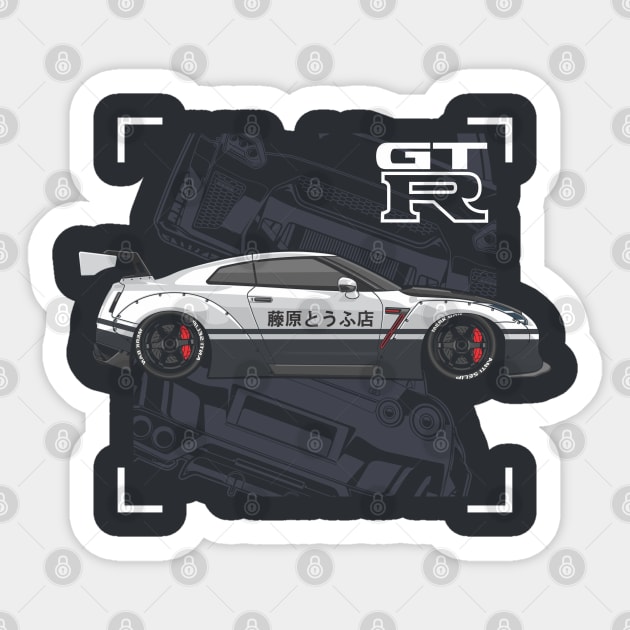 Godzilla GTR black white Sticker by don_kuma